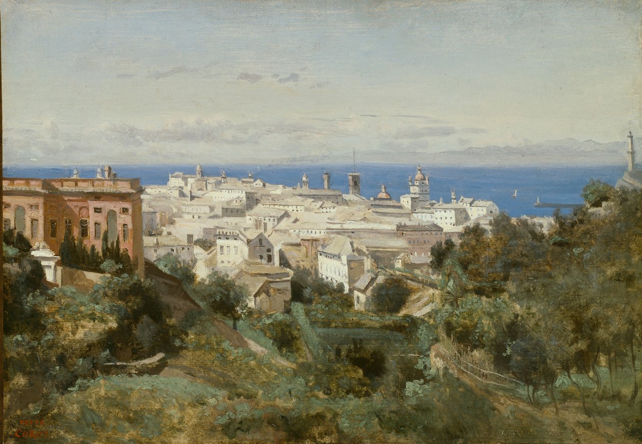 Udsigt over Genova af Jean Baptiste Camille Corot