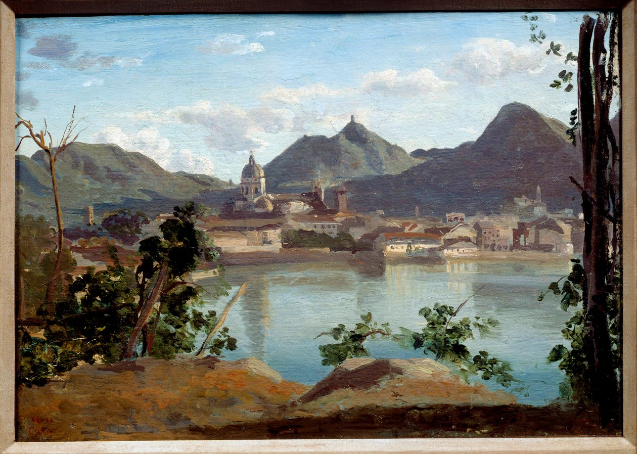 Udsigt over søen og City of Come Maleri af Camille Corot (1796-1875) 1834 privat samling af Jean Baptiste Camille Corot