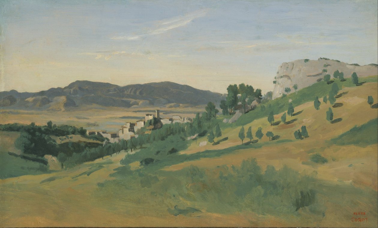 Udsigt over Olevano af Jean Baptiste Camille Corot