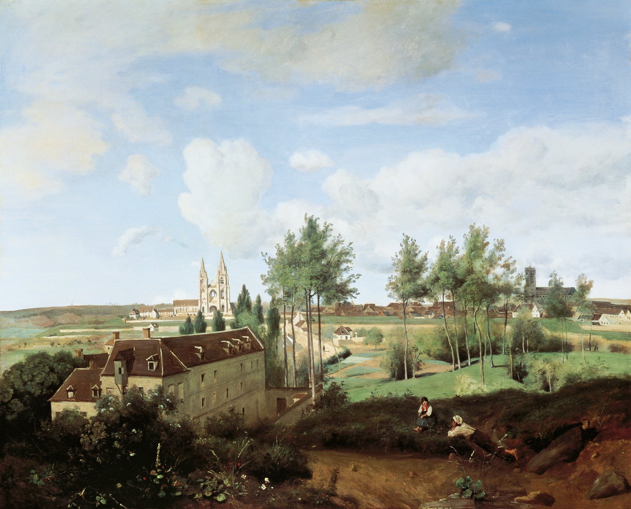 Udsigt over Soissons, af Jean-Baptiste-Camille Corot (1796-1875), 80x100 cm. af Jean Baptiste Camille Corot