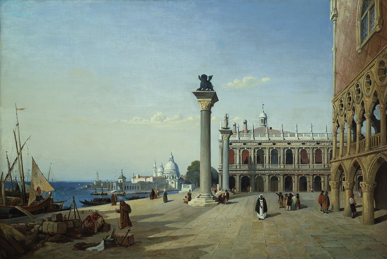 Udsigt over Venedig: Piazzetta set fra Riva degli Schiavoni af Jean Baptiste Camille Corot