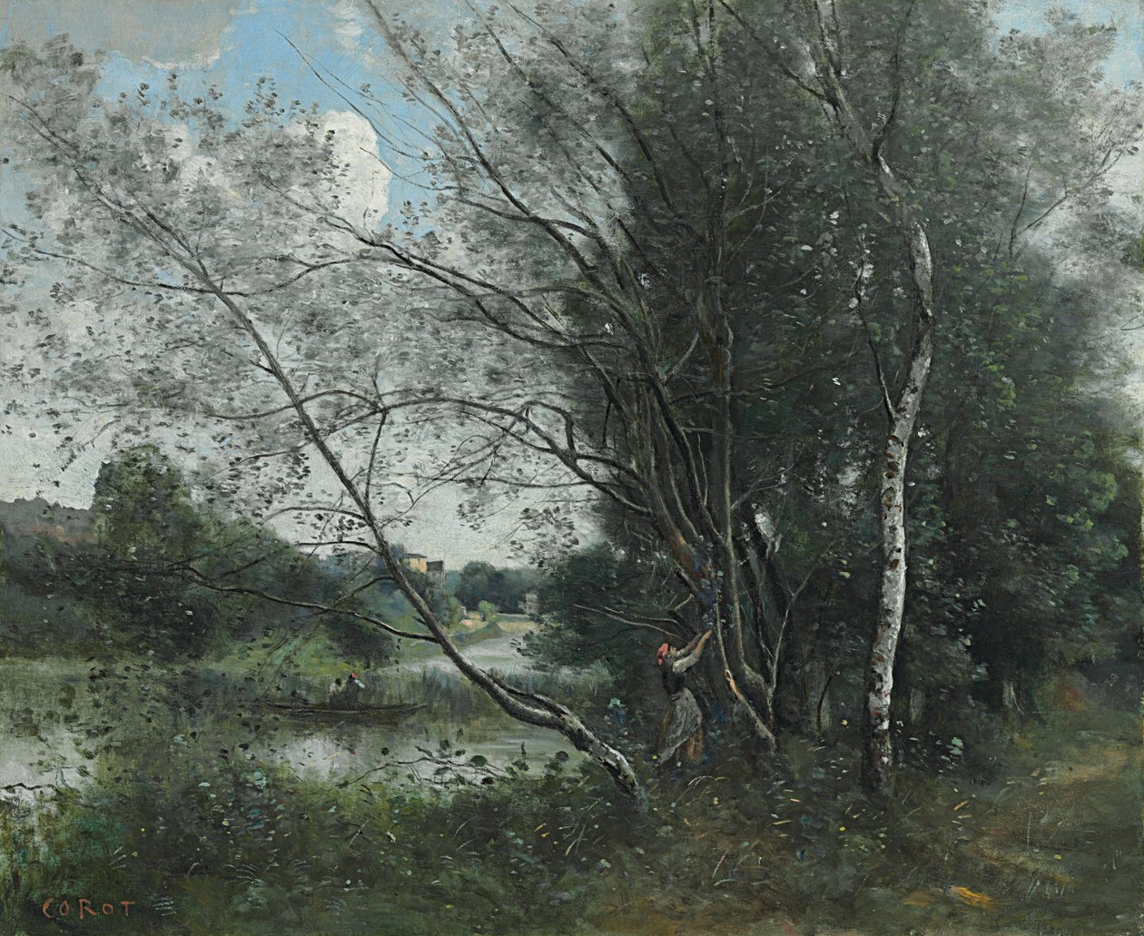 Ville-d"Avray, dammen med et skævt træ; Ville-d"Avray, dammen med et skævt træ, 1865-1870 af Jean Baptiste Camille Corot