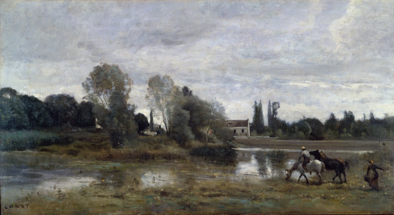 Ville dAvray, Hestevanding, ca. 1860-65 af Jean Baptiste Camille Corot