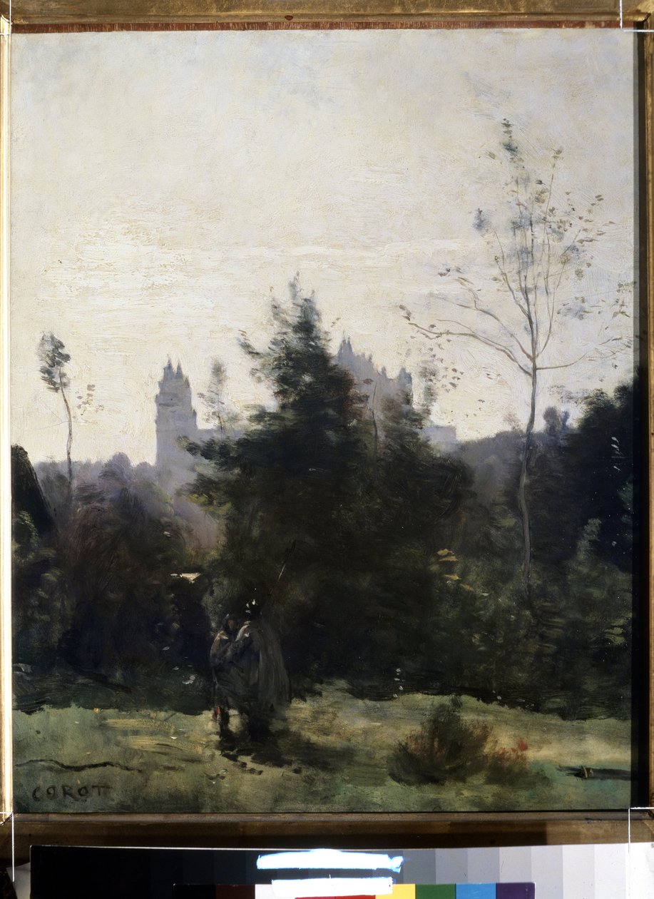""Udsigt over slottet Pierrefonds i Oise"" Maleri af Camille Corot (1796-1875) Circa 1860 Pouchkine Museum, Moskva af Jean Baptiste Camille Corot