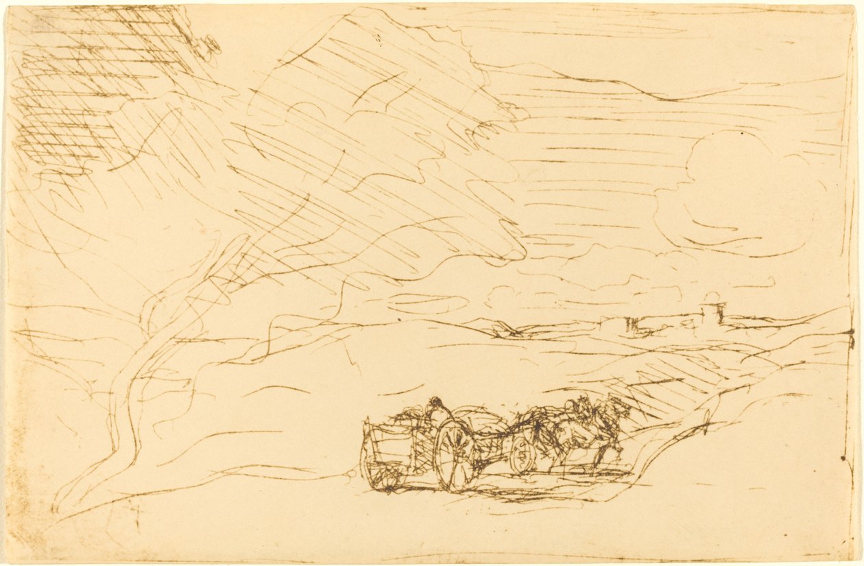 Wagon Going to Town (Le Chariot allant a la ville) af Jean Baptiste Camille Corot