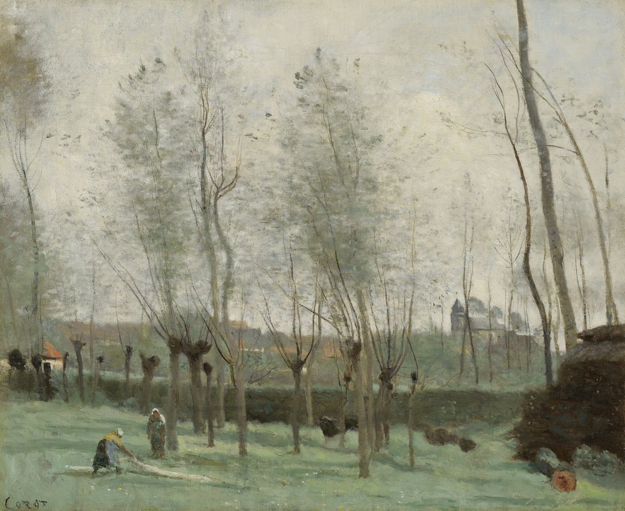 Vaskekvinder i en Willow Grove, 1871 af Jean Baptiste Camille Corot