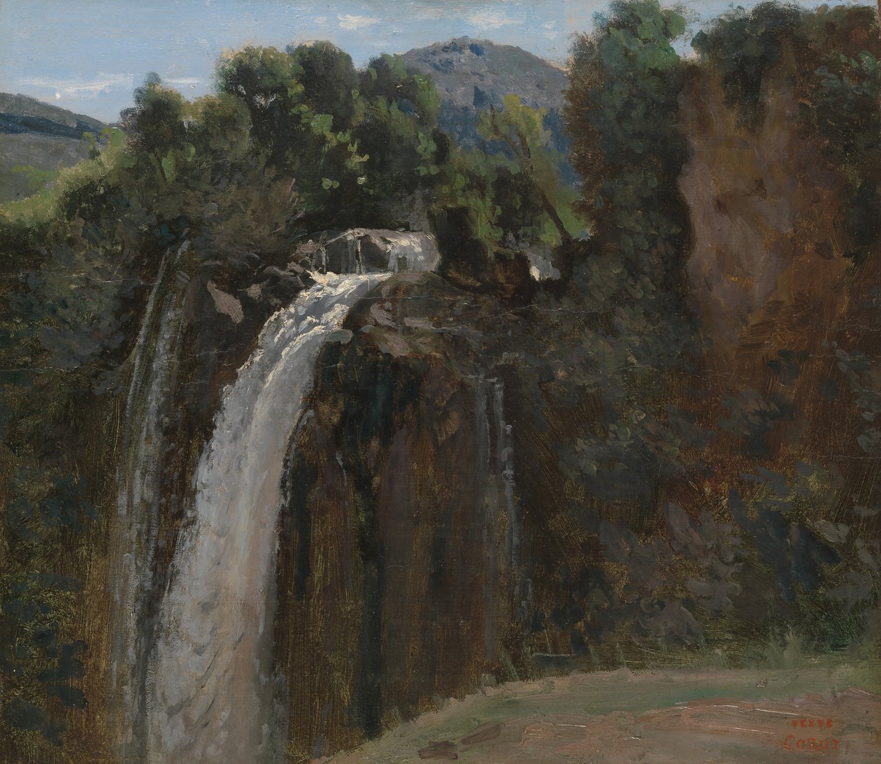 Vandfald ved Terni, 1826. af Jean Baptiste Camille Corot