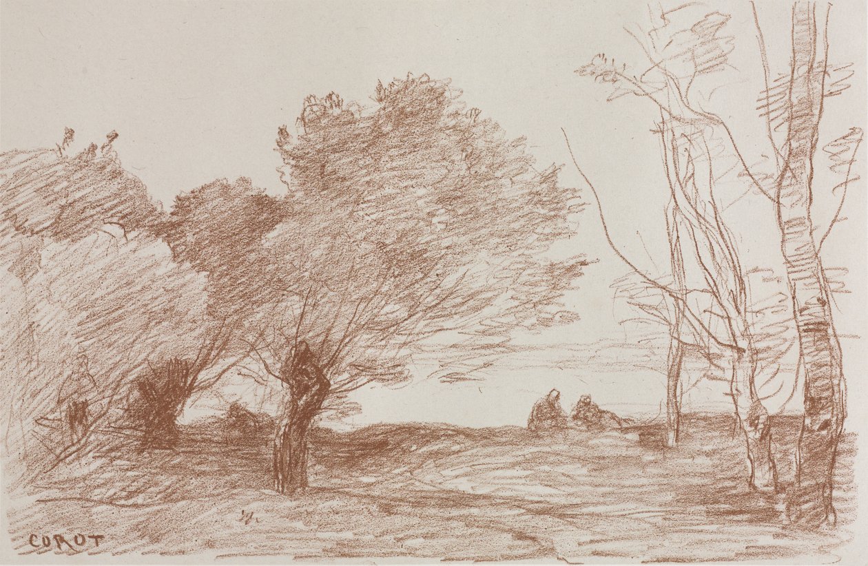 Piletræer og poppel af Jean Baptiste Camille Corot