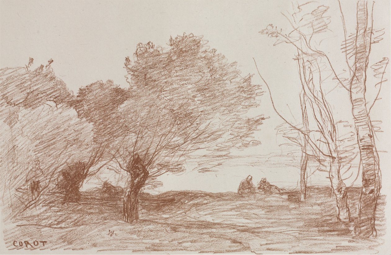Pile og poppel, 1871. af Jean Baptiste Camille Corot