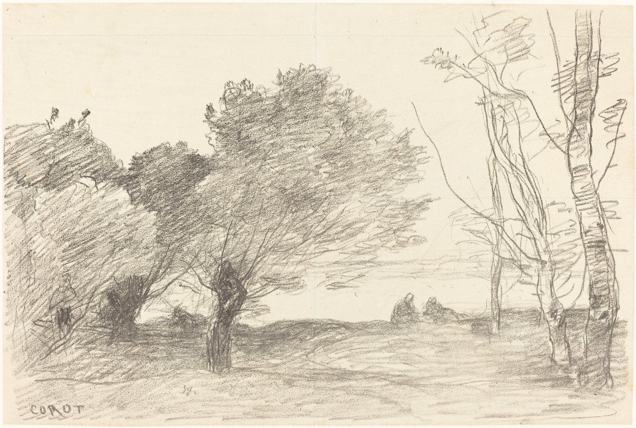 Piletræer og hvidpopler (Saules et peupliers blancs) af Jean Baptiste Camille Corot