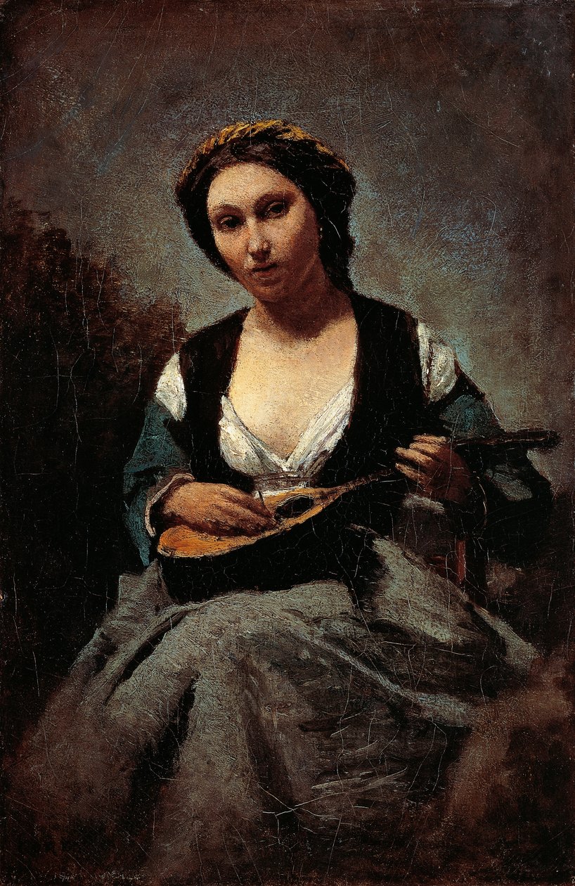 Kvinde med mandolin, af Jean-Baptiste-Camille Corot (1796-1875). af Jean Baptiste Camille Corot