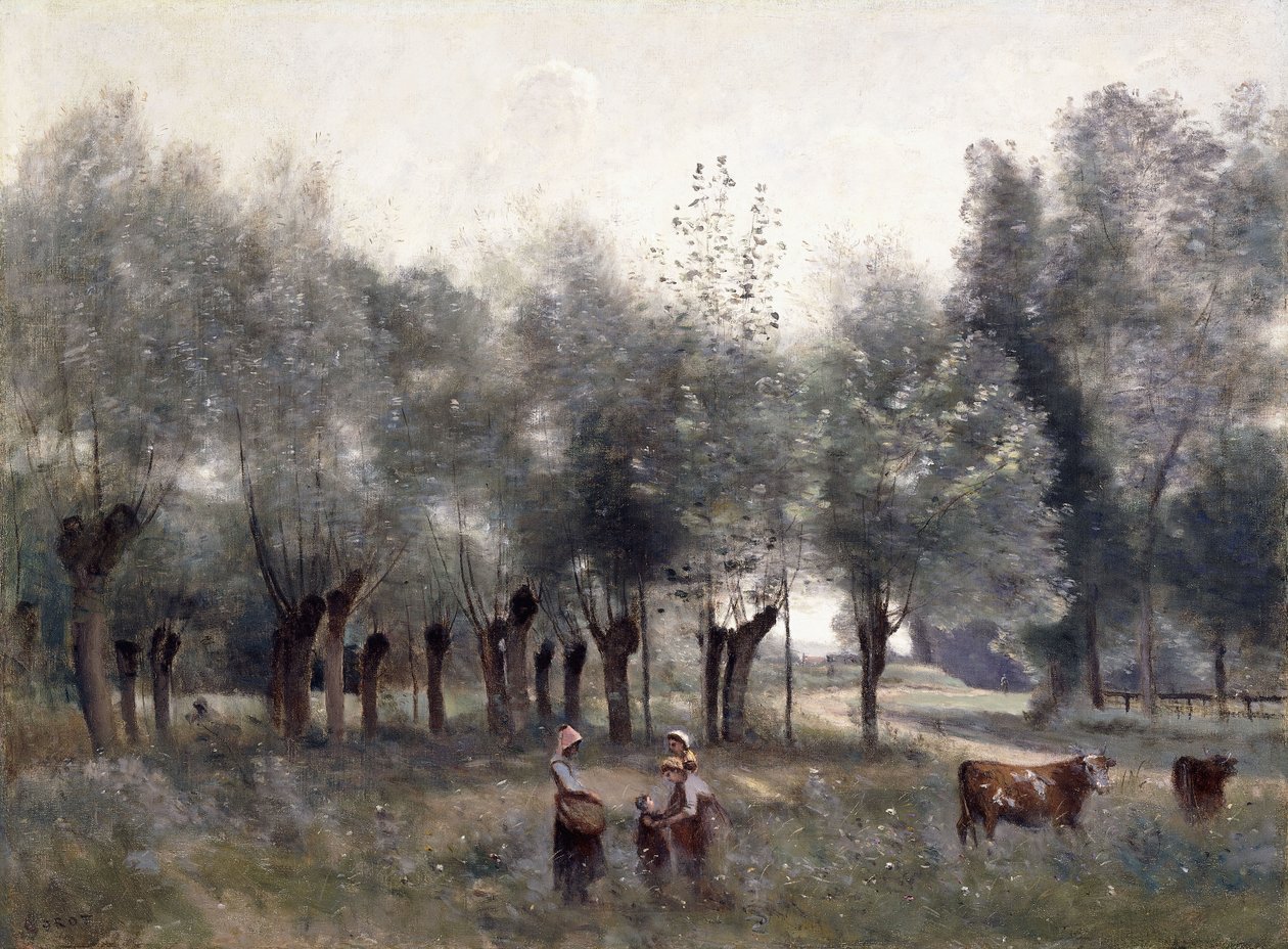 Kvinder på en pilemark, 1860-65 af Jean Baptiste Camille Corot