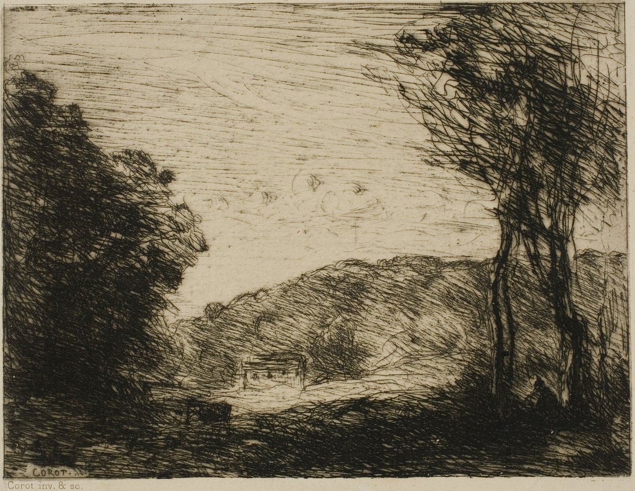Skovklædt landskab af Jean Baptiste Camille Corot