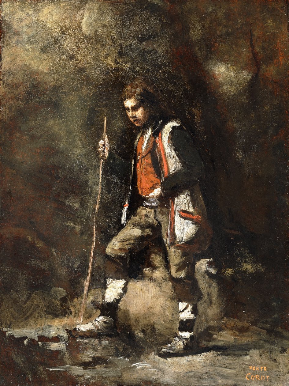 Ung italiensk dreng på bjerget; Ung italiensk Patre i bjerget, c.1845-55 af Jean Baptiste Camille Corot