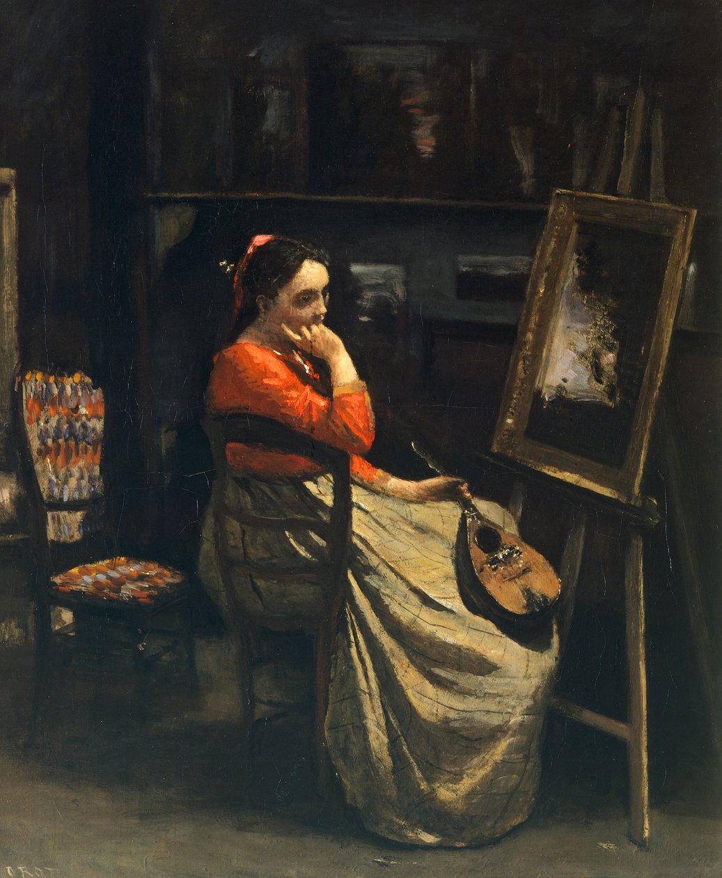 Ung kvinde med mandolin (Atelier la mandoline) af Jean-Baptiste Camille Corot (1796-1875) af Jean Baptiste Camille Corot