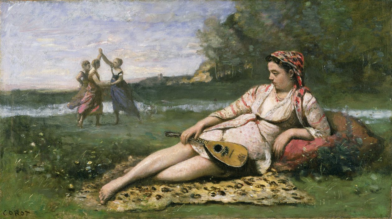 Unge kvinder fra Sparta (eller sigøjner tilbagelænet) ca. 1868-70 af Jean Baptiste Camille Corot
