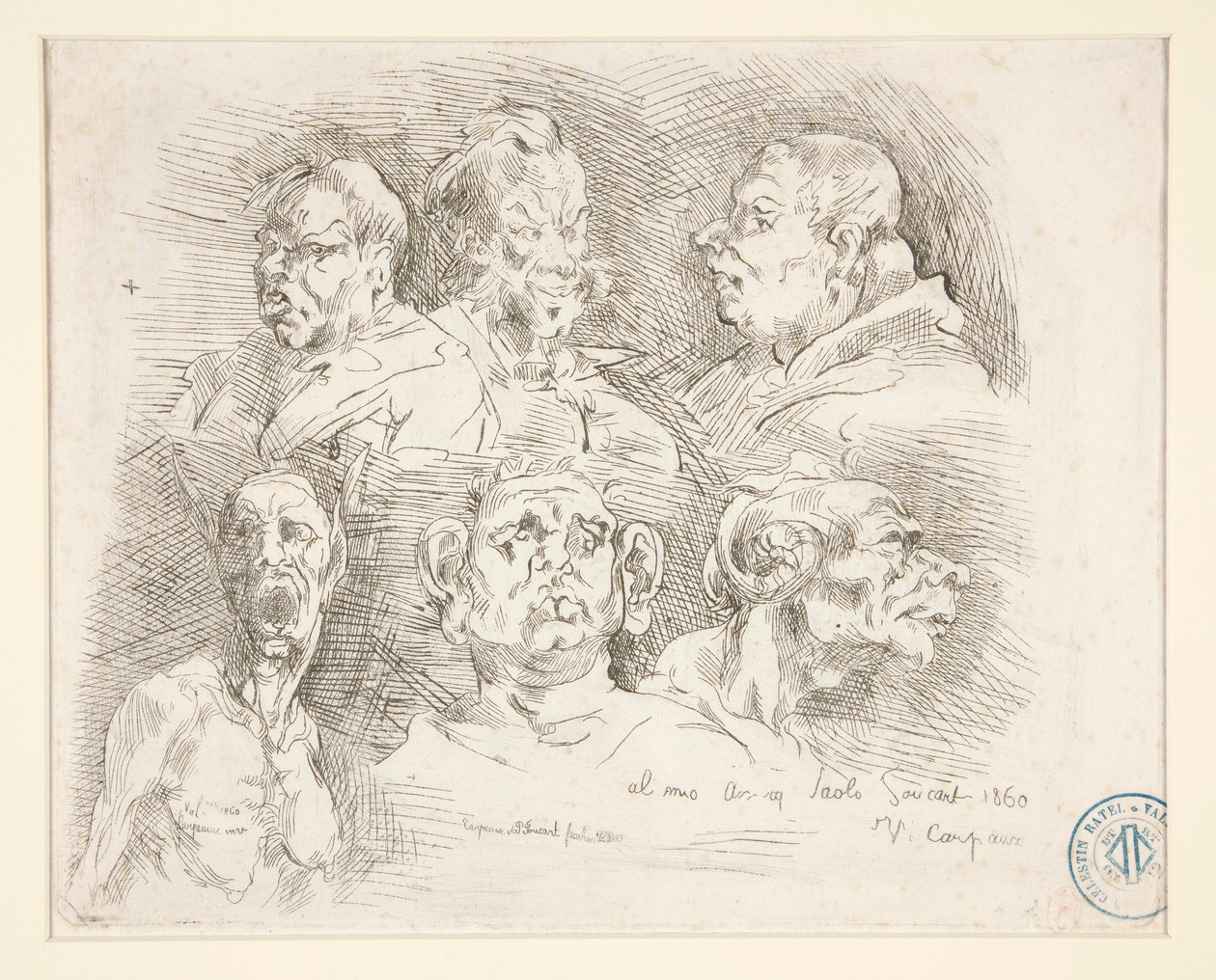 Skitser af groteske hoveder af Jean Baptiste Carpeaux