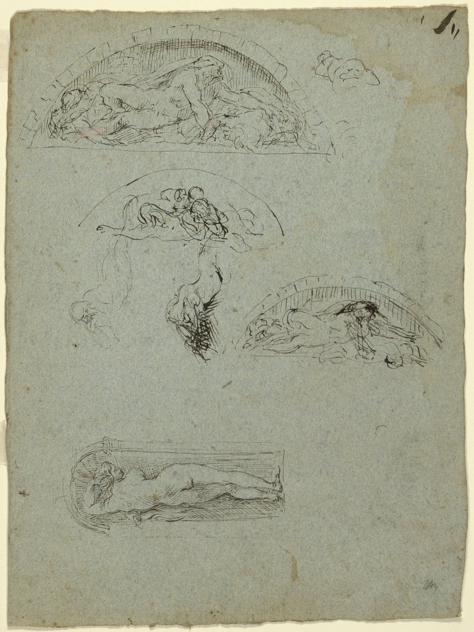 Stående figur i en niche og studier for Ugolino-gruppen, 1857-58 af Jean Baptiste Carpeaux