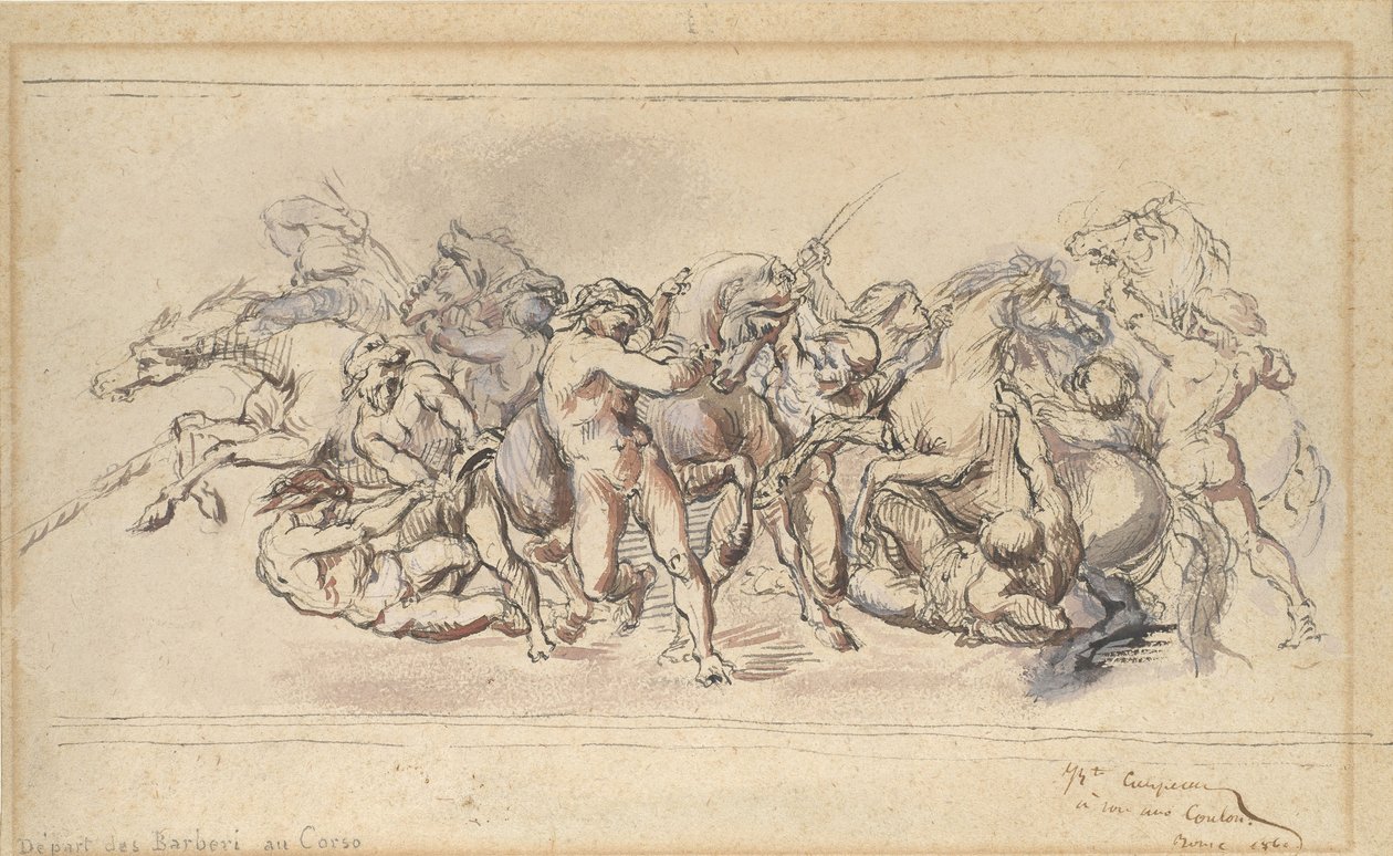 Start af Barberi-hestenes løb, Rom, 1860. af Jean Baptiste Carpeaux
