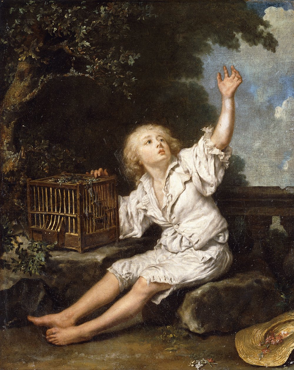 En dreng med et tomt fuglebur, af Jean Baptiste Charpentier