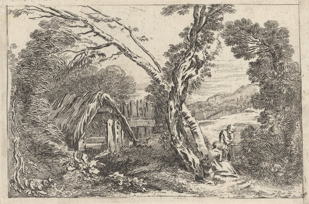 Mand og kvinde graver, tallerken fra "A New Book of Landskips", 1637 af Jean Baptiste Claude Chatelain