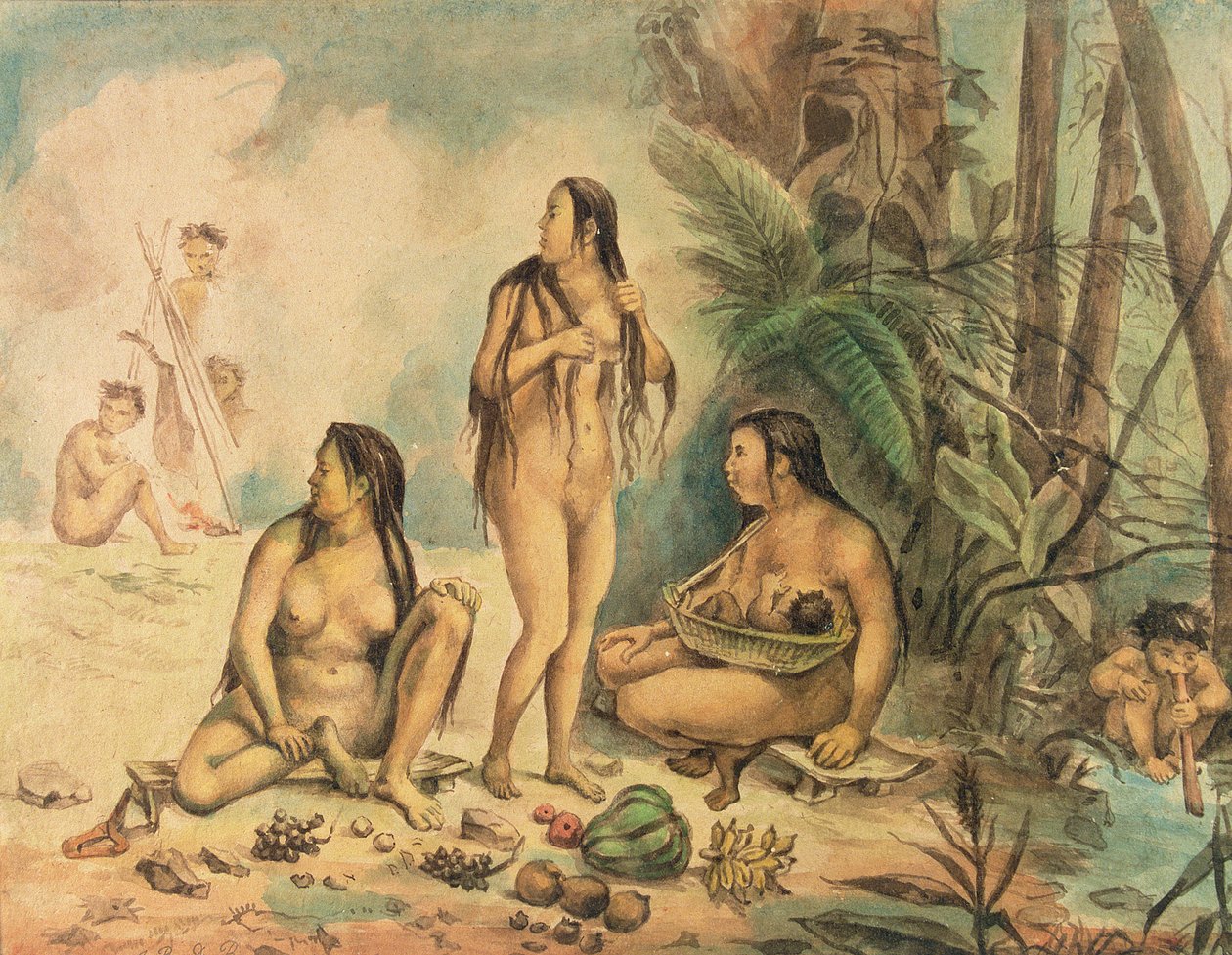Indfødte befolkning i Cantagalo, ca. 1826 (akvarel på papir) (se også 177054) af Jean Baptiste Debret