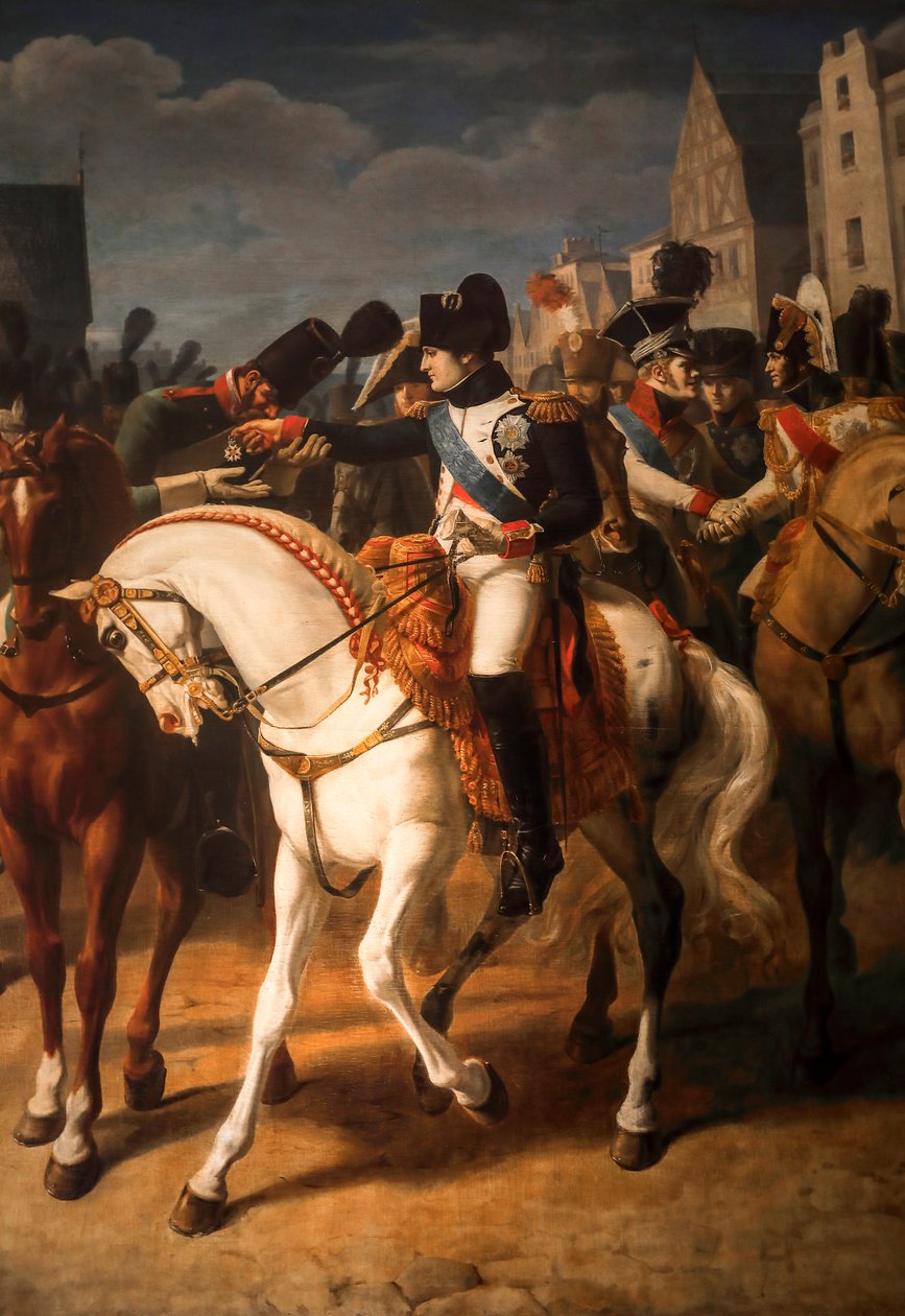 Napoléon giver æreslegionens kors til en russisk soldat i Tilsitt 1808 (olie på lærred) af Jean Baptiste Debret