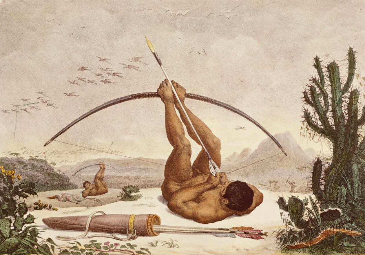Indfødte bueskytter, illustration fra rejserne i det indre af Brasilien af Jean Baptiste Debret