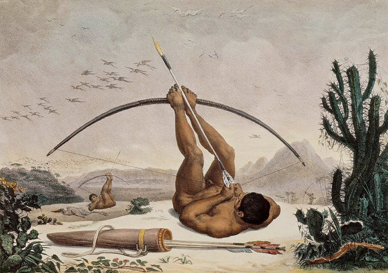 Indfødte bueskytter, illustration fra rejserne i det indre af Brasilien, 1834 af Jean Baptiste Debret