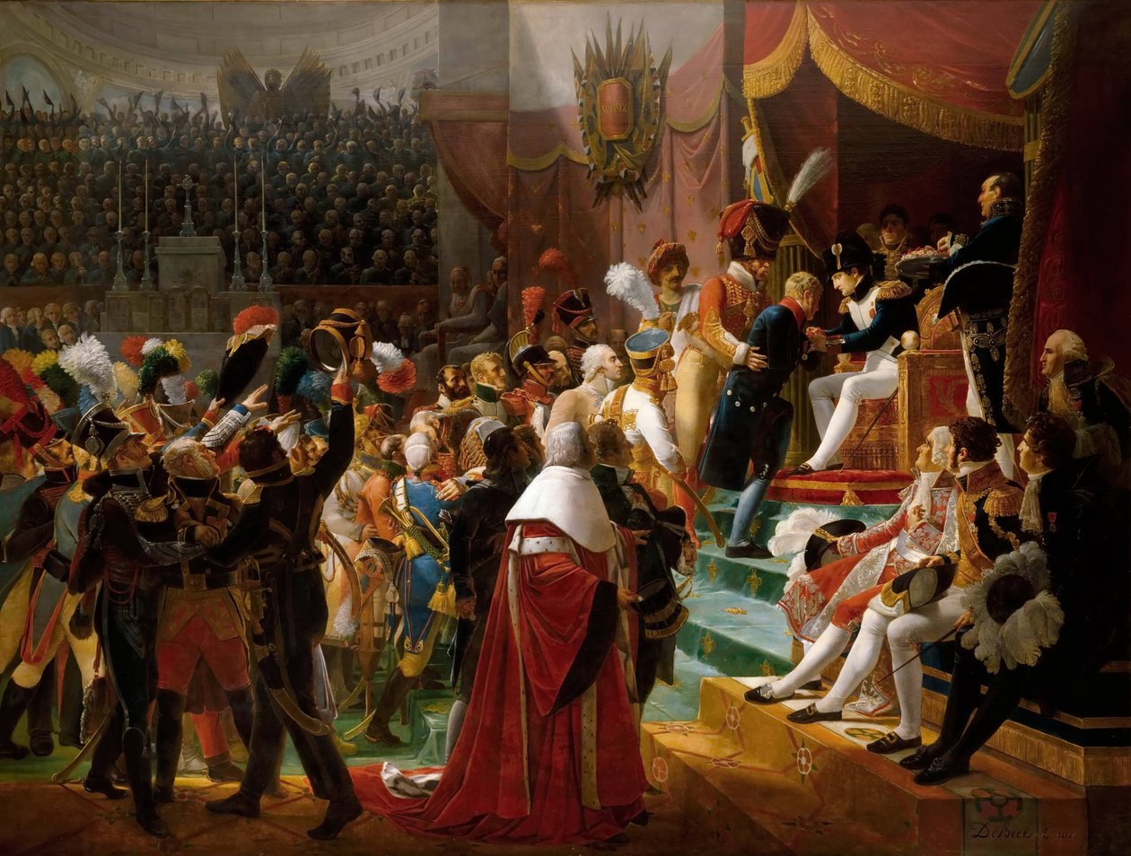 Første uddeling af æreslegionens dekorationer i Invalides-kirken, 14. juli 1804 af Jean Baptiste Debret