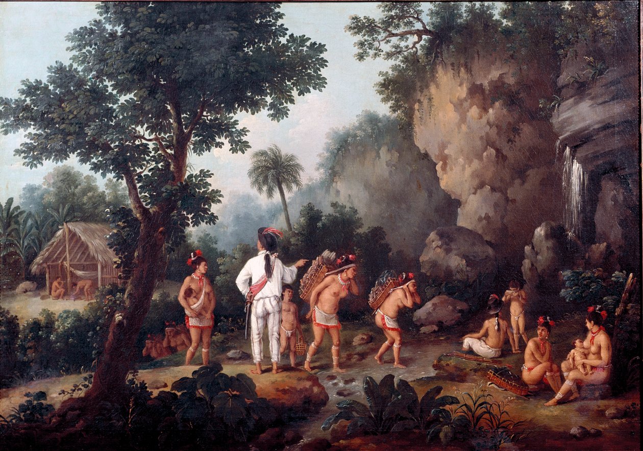 Slaveri; ""slavejagt""" indiske familier (fra Brasilien?) bliver taget af slavehandlere. Maleri af Jean Baptiste Debret (1768-1848). Olie på lærred. Museum of Sao Paulo, Brasilien. af Jean Baptiste Debret