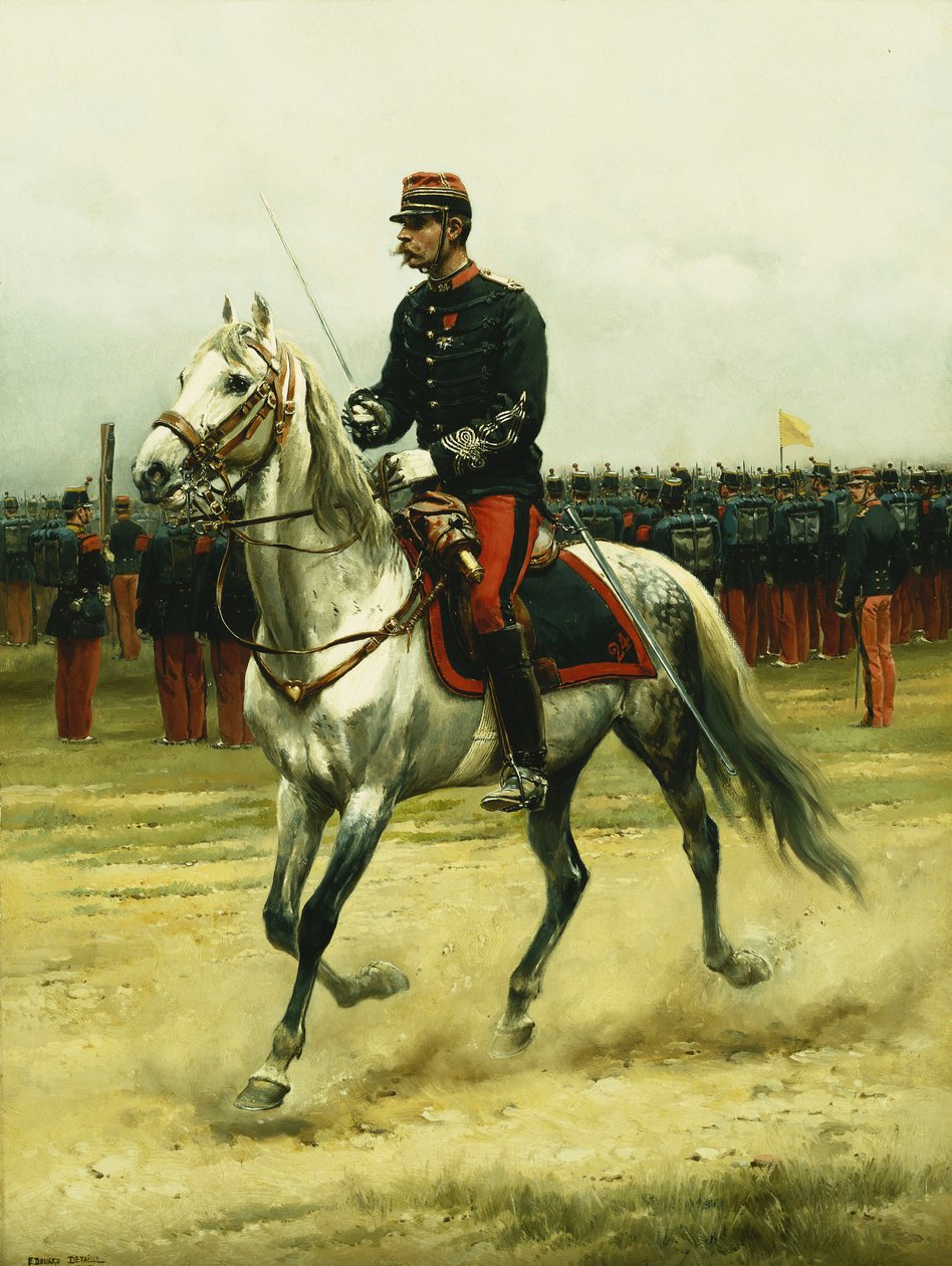 En kavaleriofficer passerer tropper, 1885 af Jean Baptiste Edouard Detaille