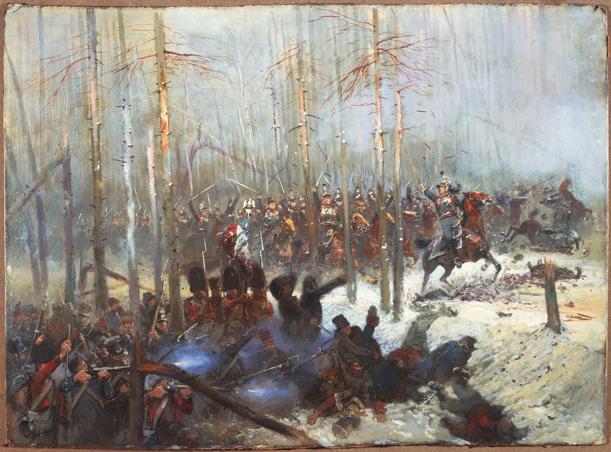 Anklage for kurassier i Rusland af Jean Baptiste Edouard Detaille (1848-1912). Napoleonskrigene, Rusland af Jean Baptiste Edouard Detaille