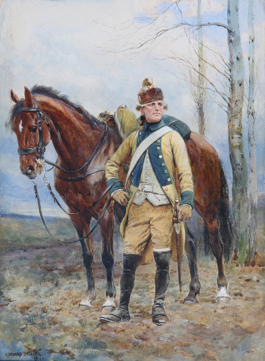 Dragon of the Legion de Flandres i 1763-1766, 1901 (wc & gouache på papir) af Jean Baptiste Edouard Detaille