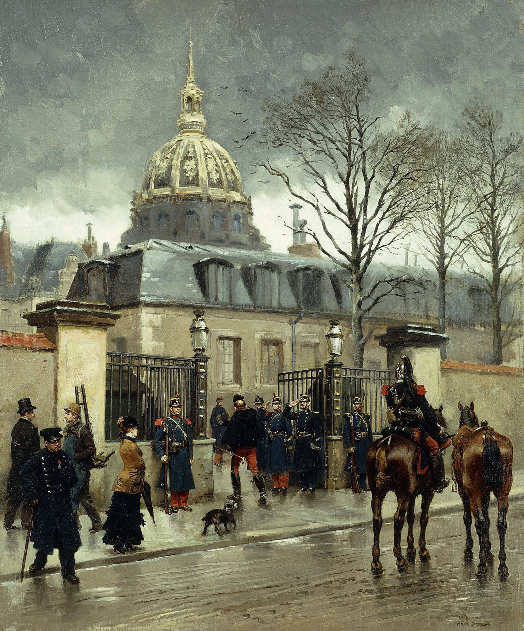 Uden for Les Invalides, Paris, af Jean Baptiste Edouard Detaille