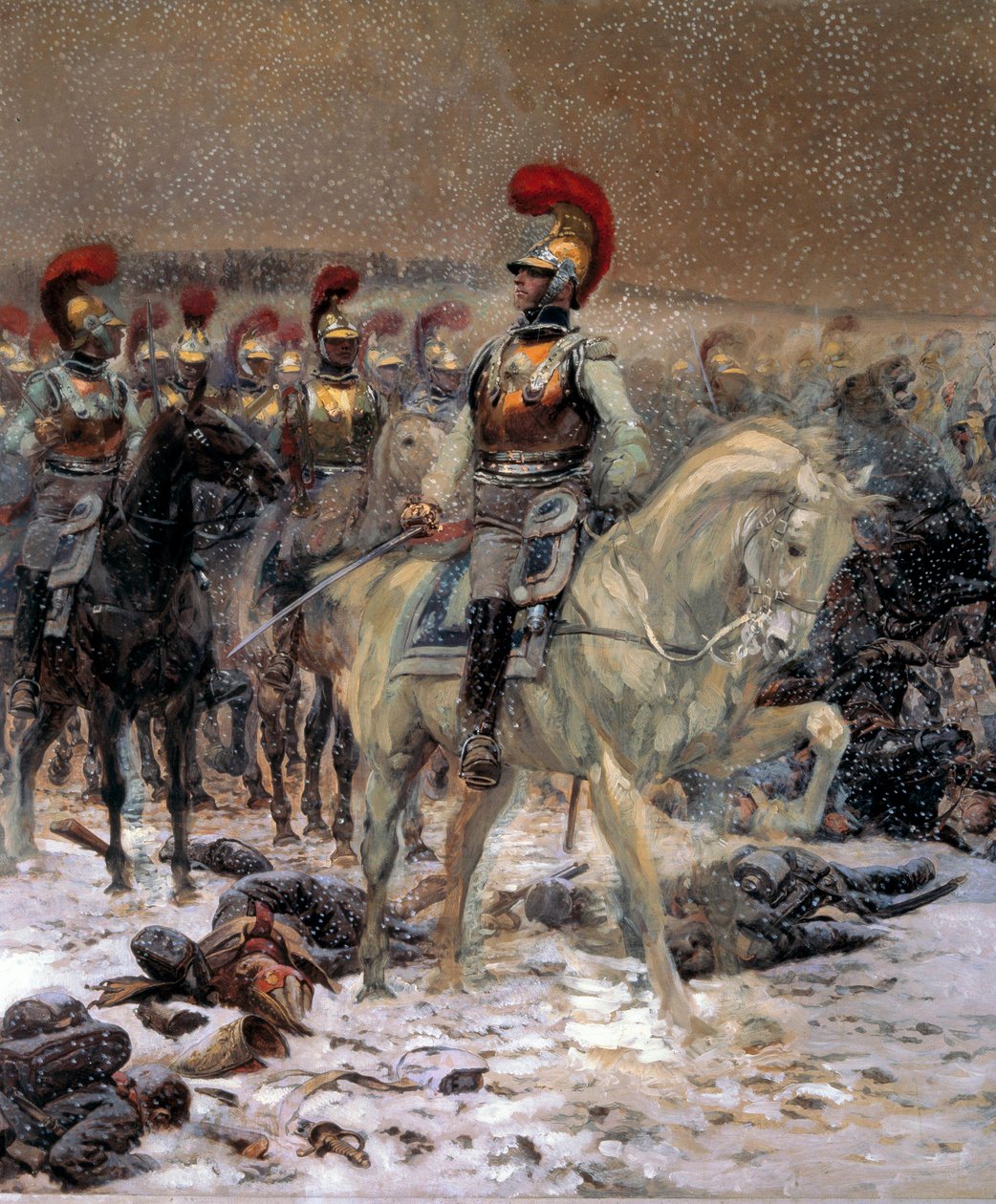 Russisk kampagne fra 1812: "" Før angrebet, karabinhajerne i Winkowo"" Maleri af Jean-Baptiste-Edouard Detaille (1848-1912) 19. århundrede 0,89x0,79 m Paris, Musee de l