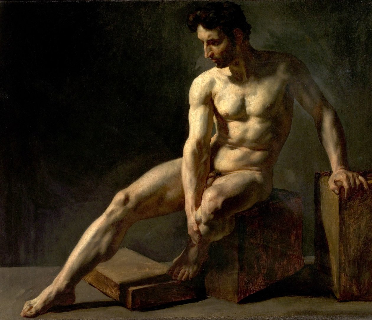 Siddende nøgen mand af Jean Baptiste Edouard Detaille