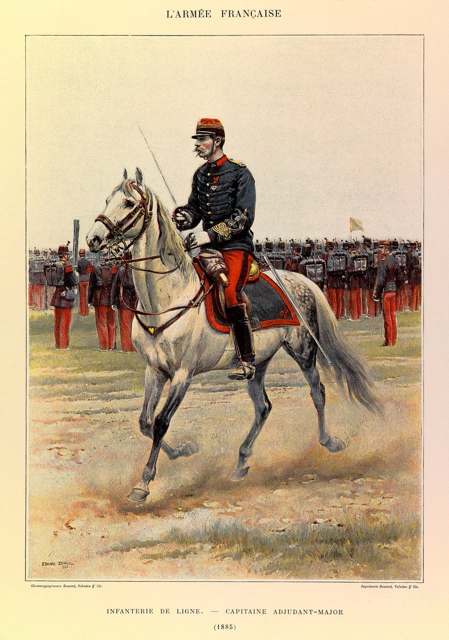 Typer og uniformer af kaptajn Jules Richards franske armé, illustreret af Edouard Detaille (1848-1912): Linieinfanteri: Kaptajn Warrant Officer i 1885, privat samling af Jean Baptiste Edouard Detaille