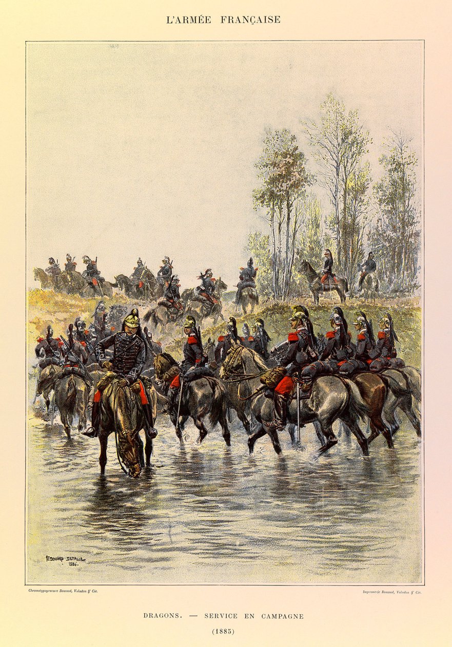 Typer og uniformer af kaptajn Jules Richards franske armé, illustreret af Edouard Detaille (1848-1912): Drager; Felttjeneste i 1885, Privat Samling af Jean Baptiste Edouard Detaille