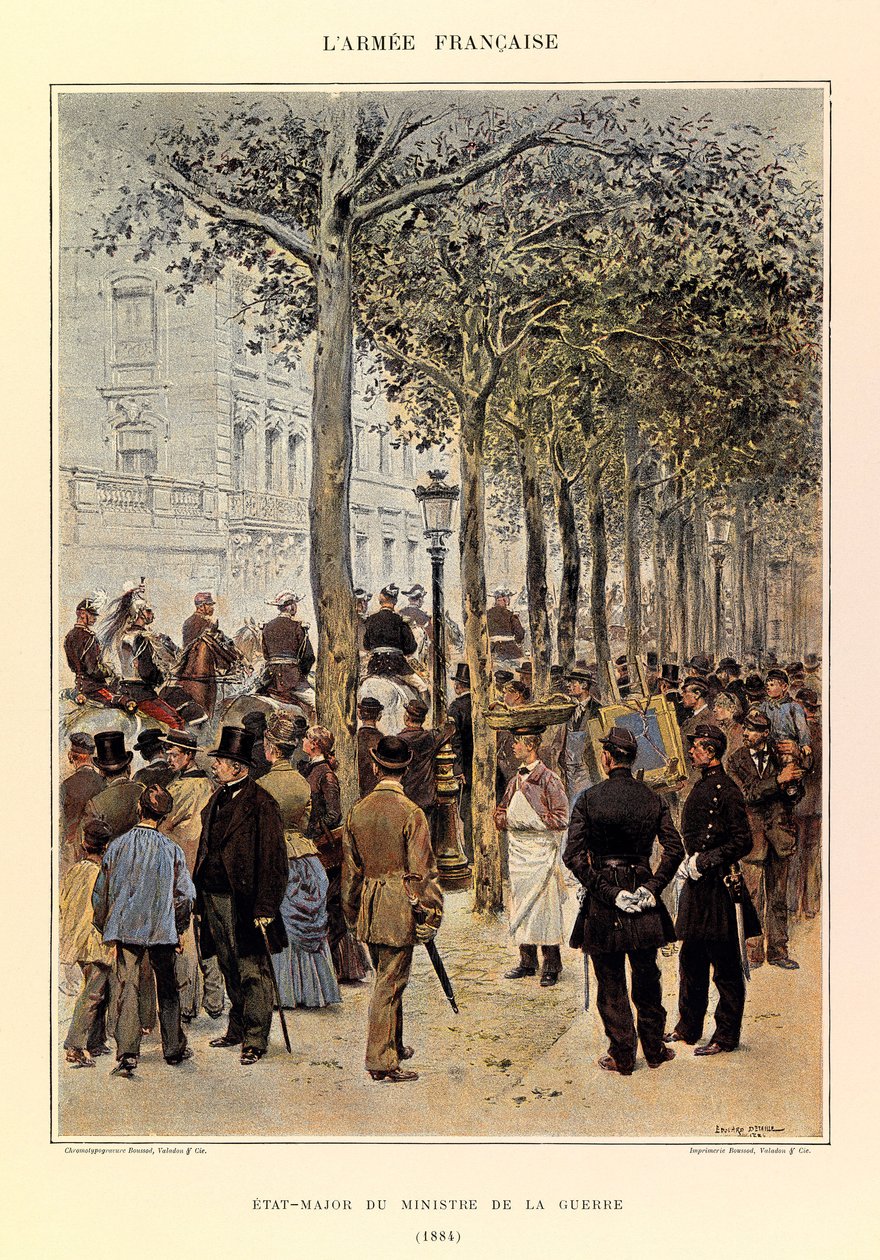 Typer og uniformer af kaptajn Jules Richards franske armé, illustreret af Edouard Detaille (1848-1912): krigsministerens stab i 1884, privat samling af Jean Baptiste Edouard Detaille