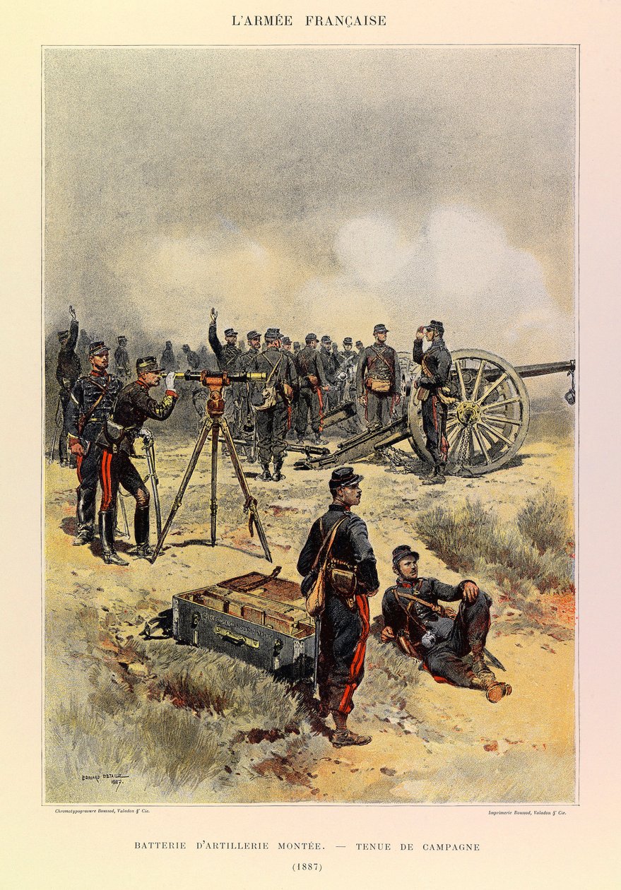 Typer og uniformer af kaptajn Jules Richards franske Armee, illustreret af Edouard Detaille (1848-1912): Battery of Artillery monteret i feltuniform i 1887, privat samling af Jean Baptiste Edouard Detaille
