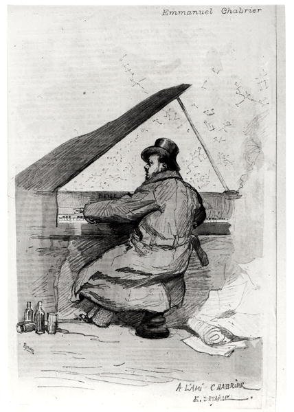 Alexis Emmanuel Chabrier (1841-94) ved klaveret, indgraveret af Florian (se også 165875) af Jean Baptiste Edouard after Detaille