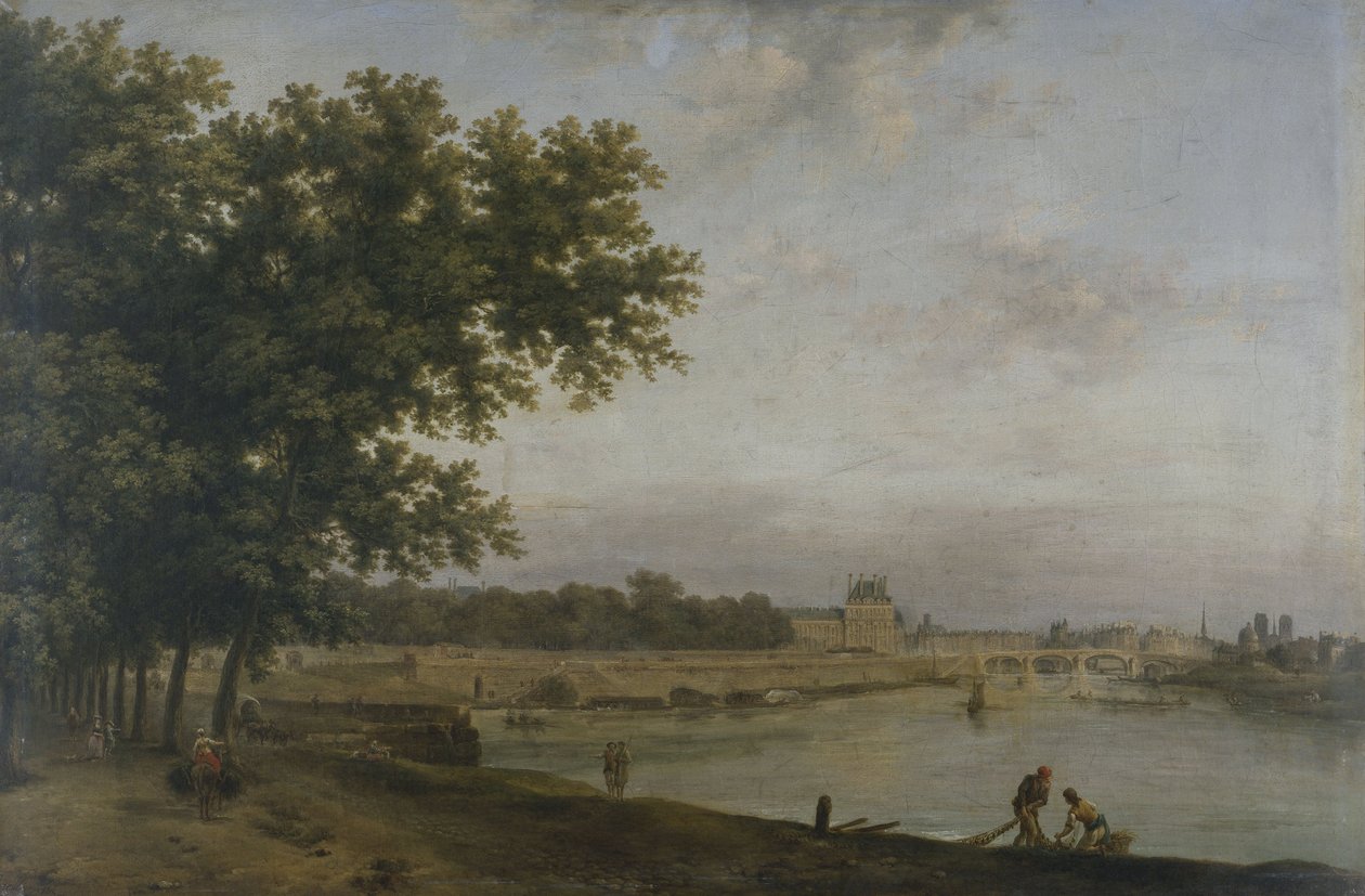 Tuilerierne og Pont Royal, set fra Cours-la-Reine, i 1783 (olie på lærred) af Jean Baptiste Genillion