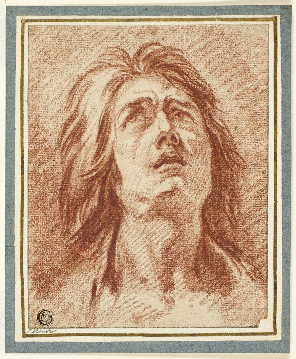 Nødsituation: Hovedet af en kvinde, der kigger opad af Jean Baptiste Greuze