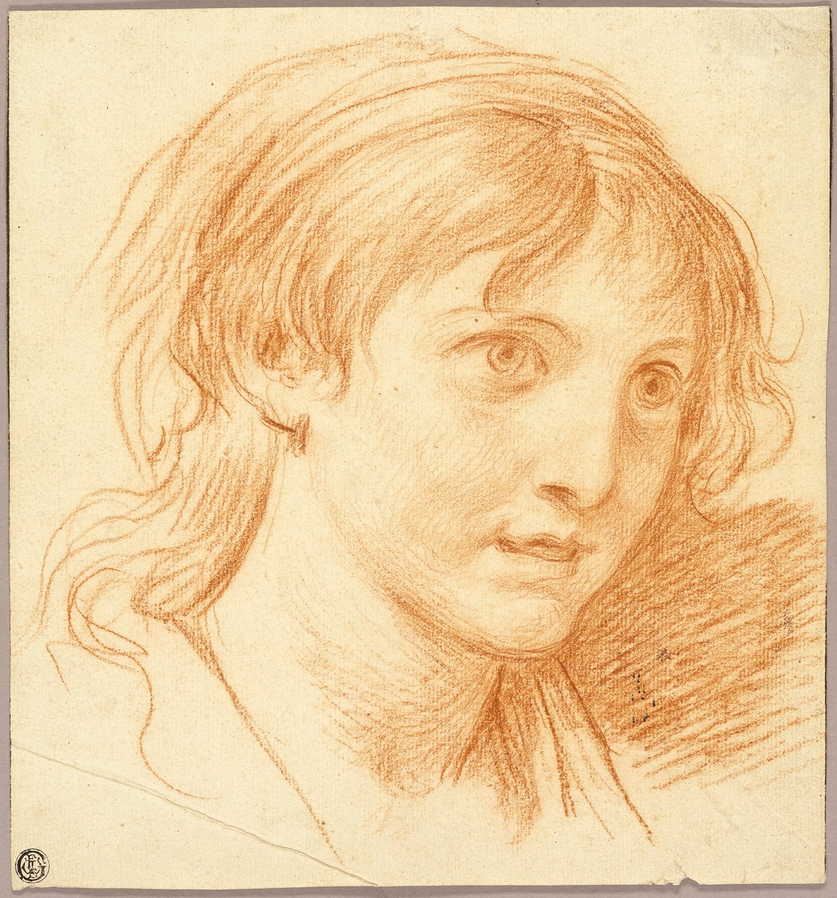 Hovedet af en pige med faste øjne af Jean Baptiste Greuze