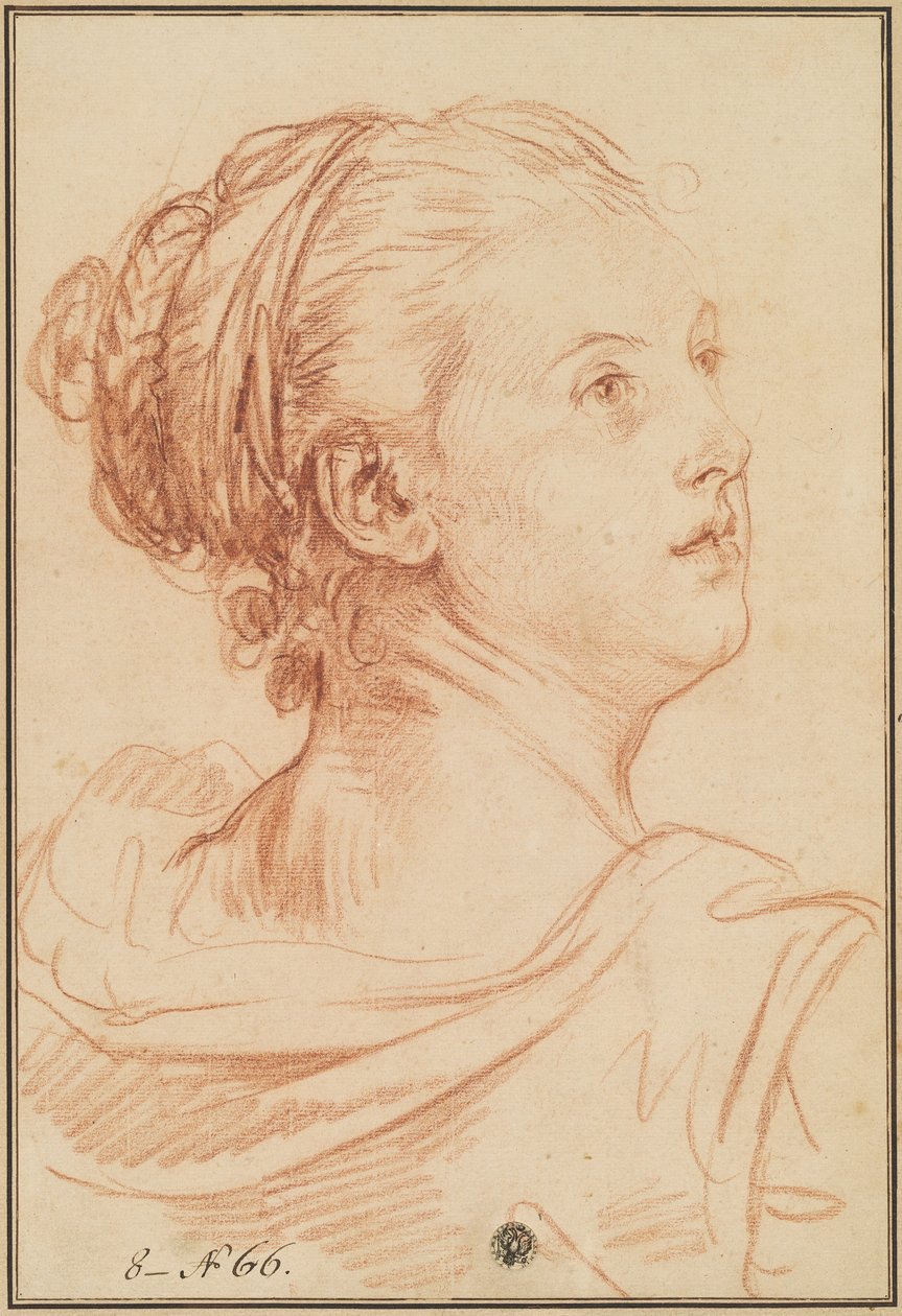 Hoved af en kvinde, der ser tilbage over hendes skulder af Jean Baptiste Greuze