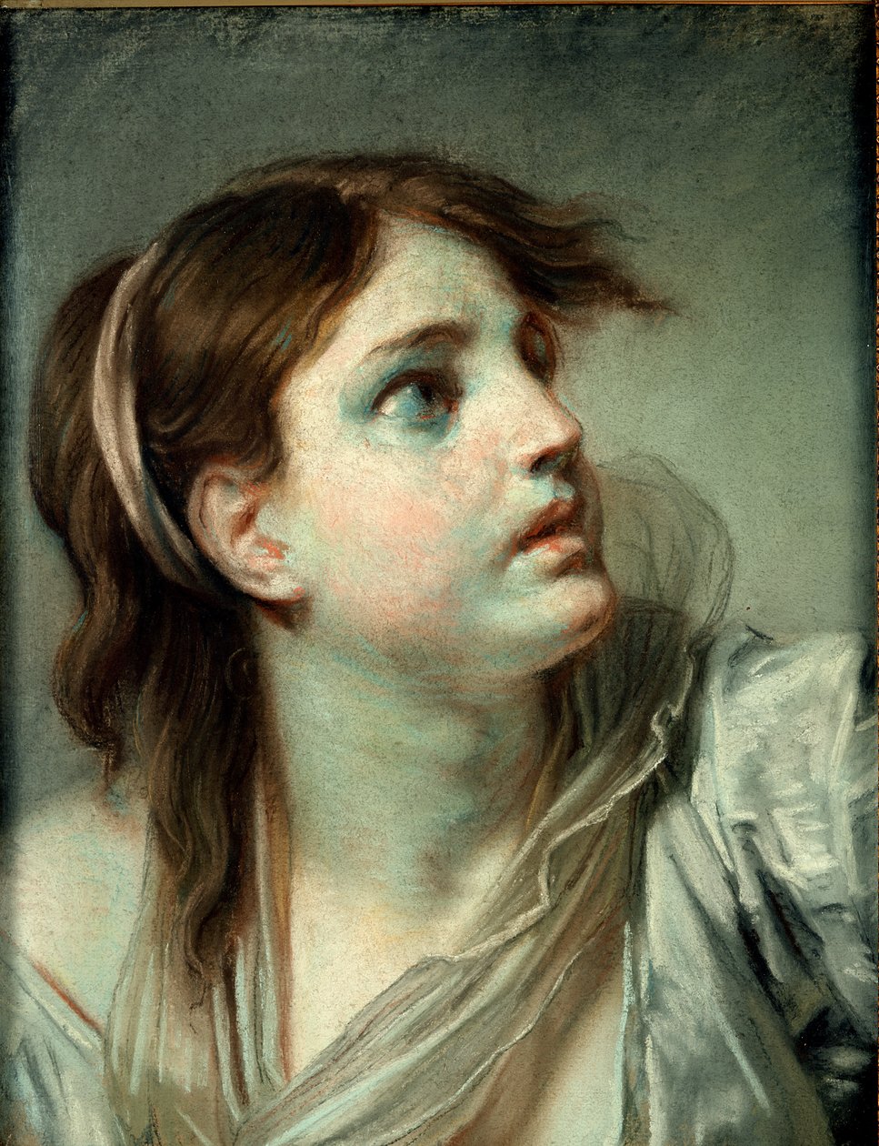 Hoved af en ung pige (pastel på papir) af Jean Baptiste Greuze