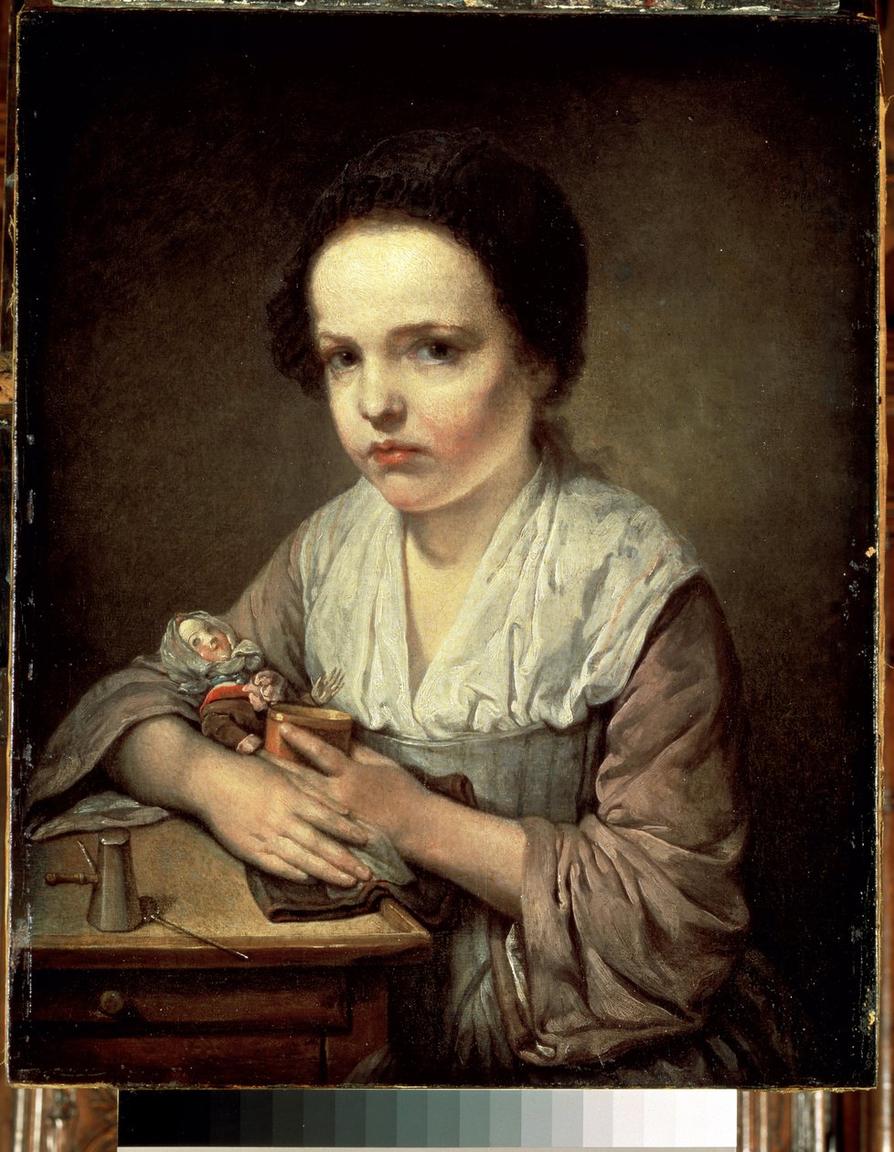 ""Petite fille a la poupee"" (Pige med en dukke) Maleri af Jean Baptiste Greuze (1725-1805) 1750 Dim. 65x55 cm Eremitagemuseet, Sankt Petersborg af Jean Baptiste Greuze