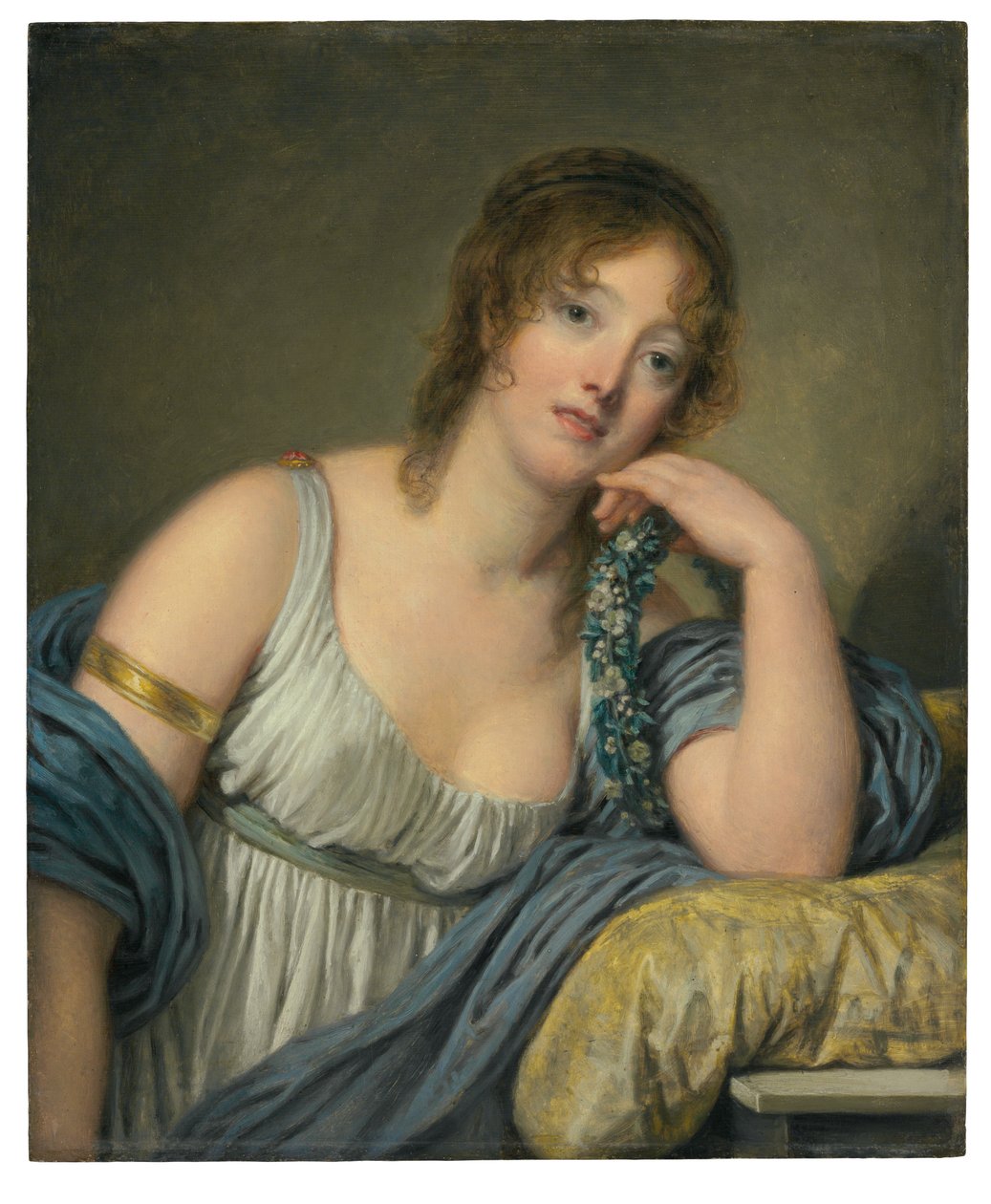 Portræt af Jeanne Philiberte Ledoux (1767-1840), halv længde (olie på panel) af Jean Baptiste Greuze