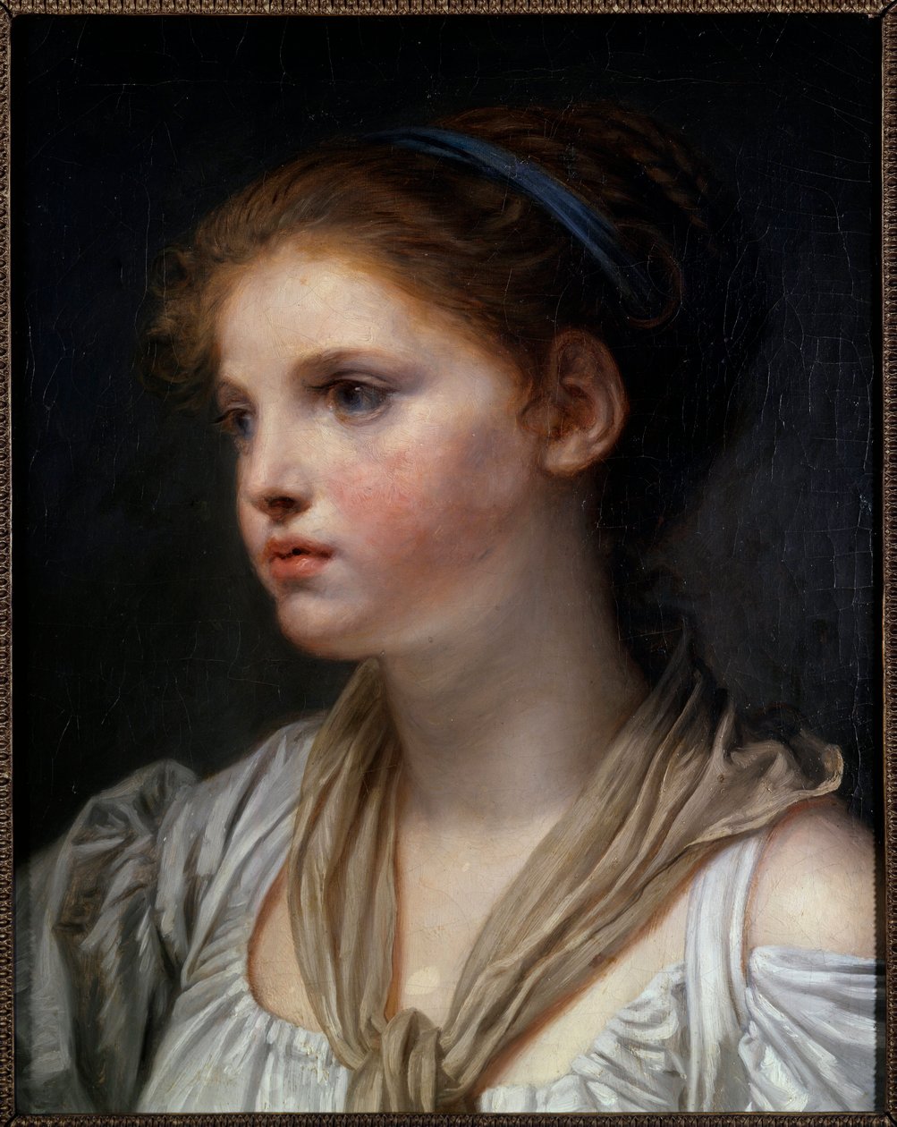 Portræt af en pige med blåt bånd Maleri af Jean Baptiste Greuze (1725-1805) 1700-tallets søn. 0,45x0,39 m Rennes, Musee des Beaux Arts af Jean Baptiste Greuze